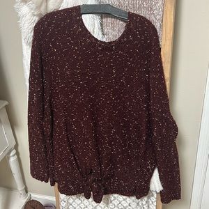 Eyshadow brand sweater. burgundy top with glitter in stitching. Open knit back.